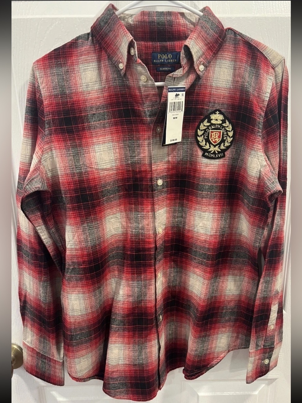 $198 Polo RALPH LAUREN Womens MED. Plaid SHIRT Classic Fit Button Up PRL Crest
